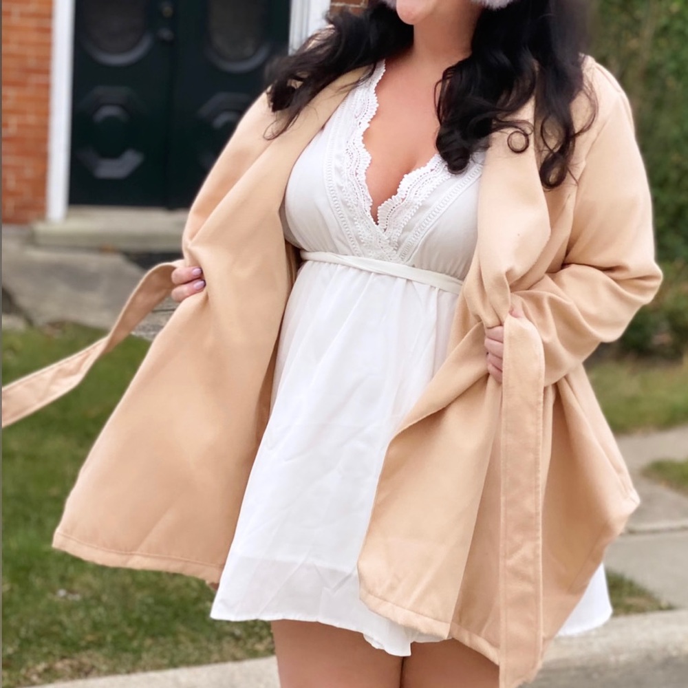 Beige car coat - wrap jacket in tan